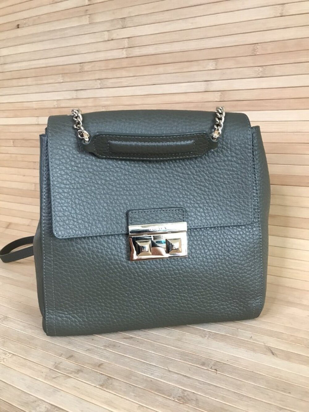 NWOT FURLA ITALY BELLA Pebble Leather Backpack OLIVE MILITARY GREEN Day Bag
